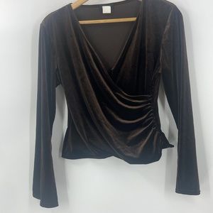 MSK brown velour long sleeve top bell sleeves glam holiday medium petite